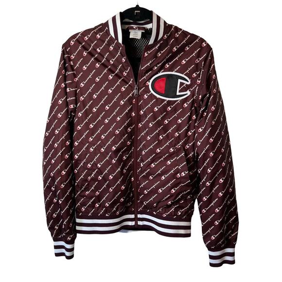 Champion Diagonal Script Satin Varsity Baseball Maroon Jacket Size Small - Picture 1 of 9